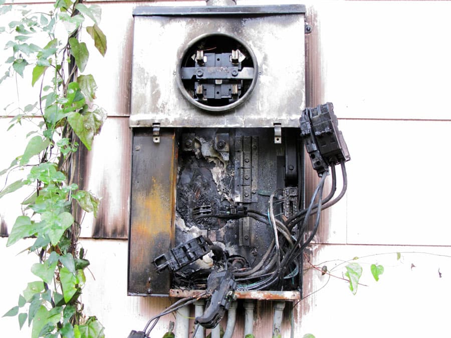 Damaged electrical panel showing why upgrades are necessary